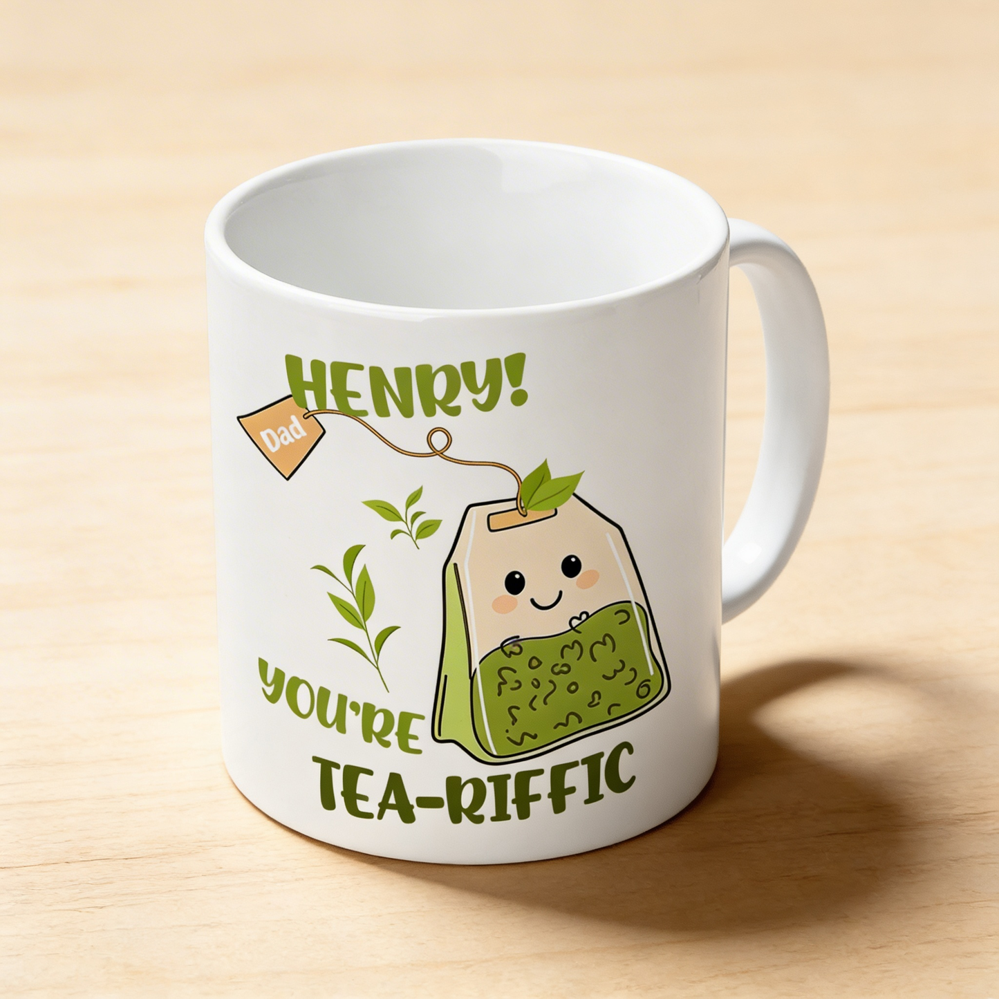 Personalized Tea-riffic Mug for Dad – Custom Name Ceramic Mug, Funny Gift for Father, Birthday Gift Idea