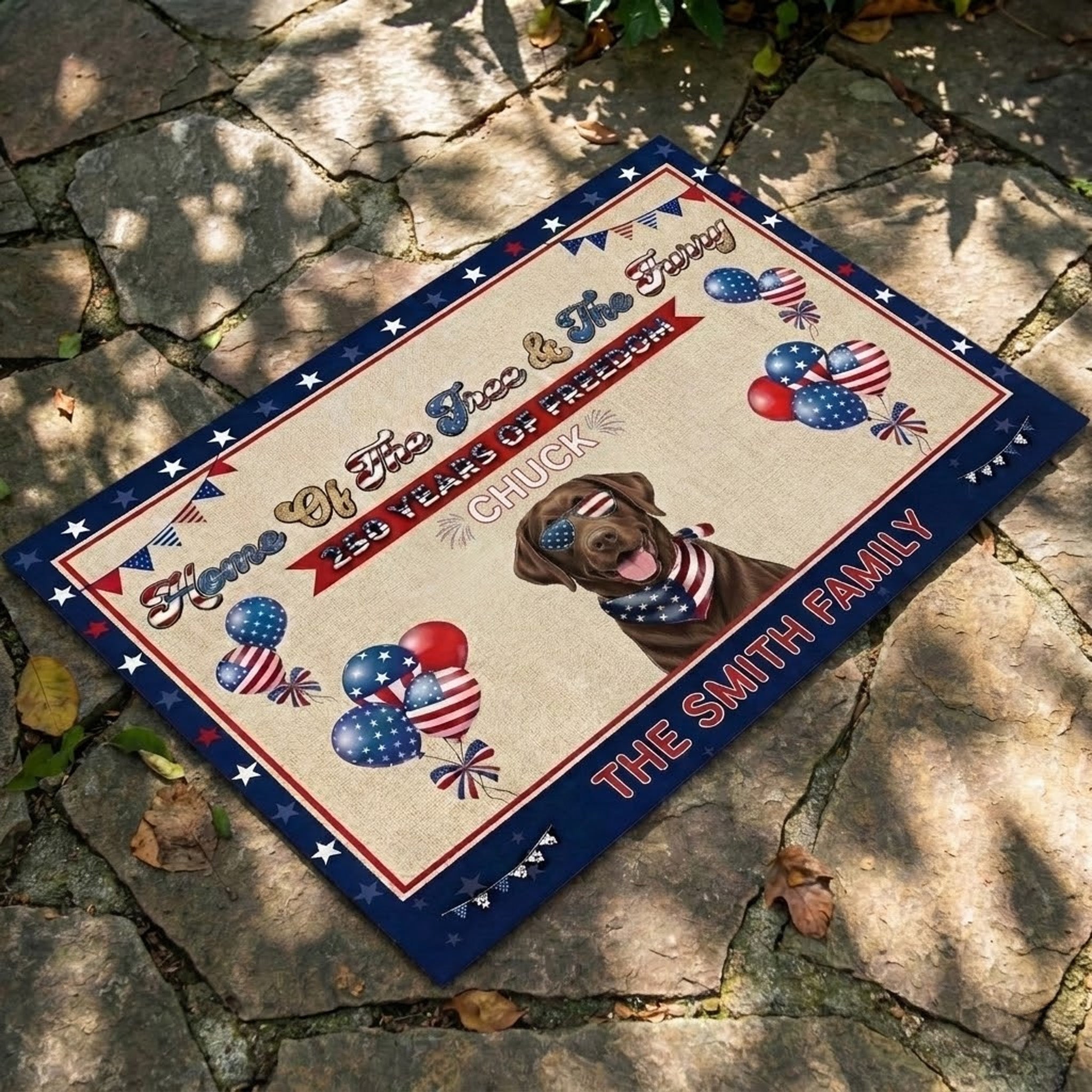 Personalized Dog Lover Doormat - Home of the Free & the Furry 1776-2026