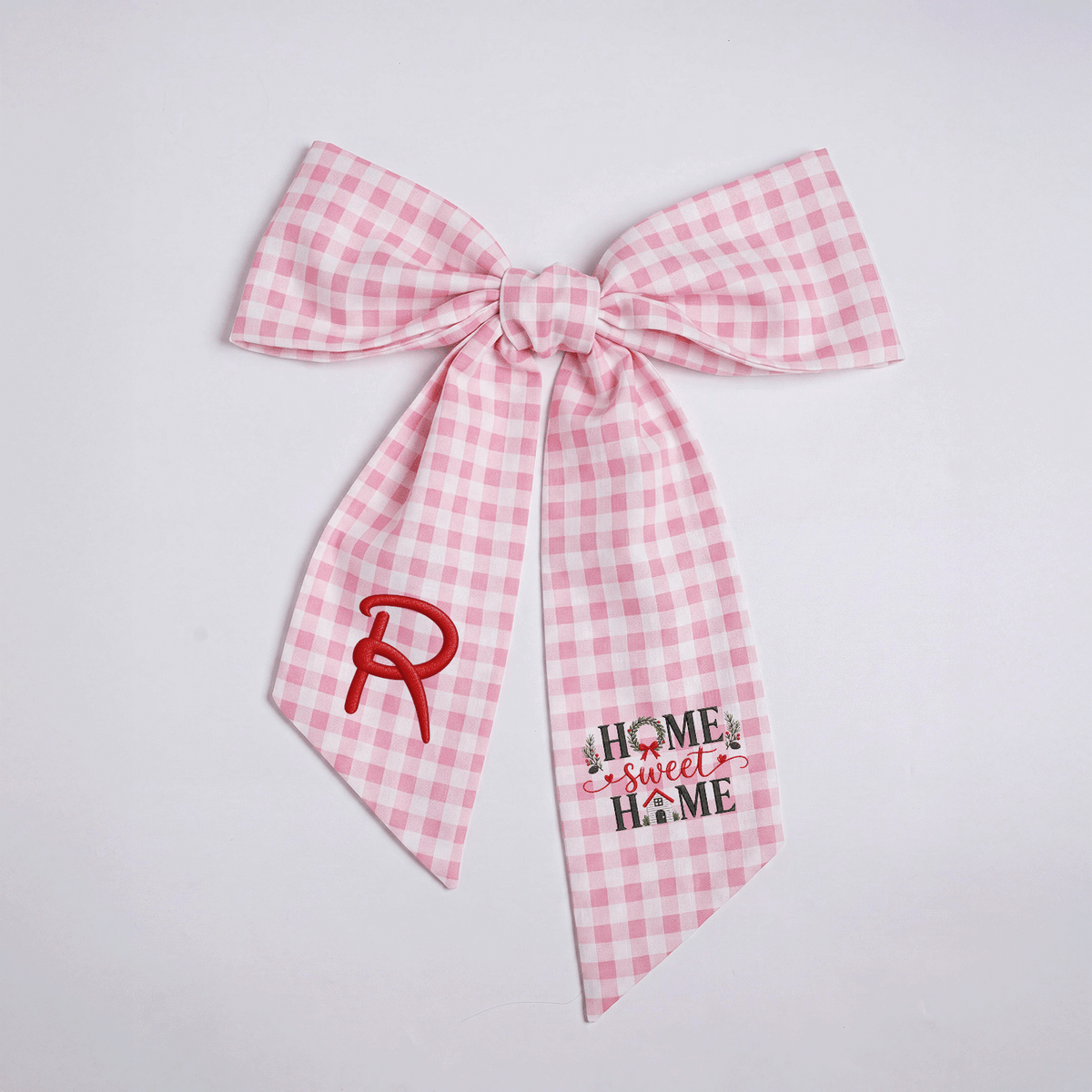 Custom Monogram Home Sweet Home Embroidered Linen Door Wreath Sash, Personalized Initial Wreath House Typography Holiday Wreath Sash & Front Door Decor