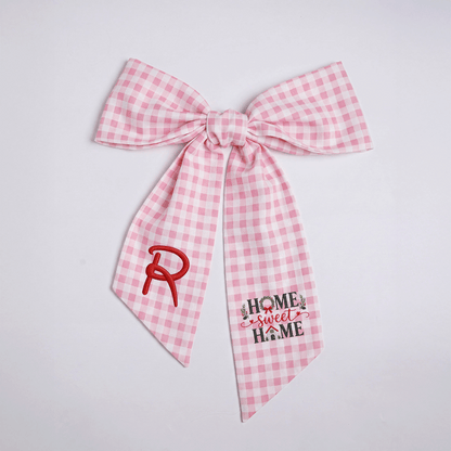 Custom Monogram Home Sweet Home Embroidered Linen Door Wreath Sash, Personalized Initial Wreath House Typography Holiday Wreath Sash & Front Door Decor