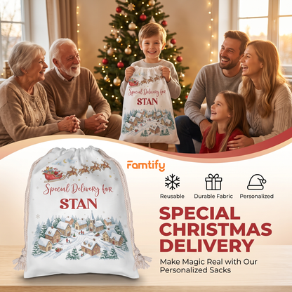 Personalized Special Delivery Christmas Sack, Custom Name Santa Gift Bag