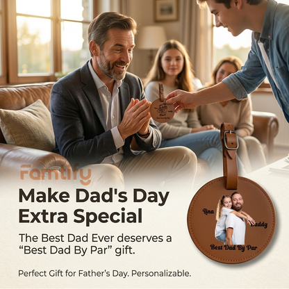Personalized Leather Golf Bag Tag for Dad – “Best Dad By Par” Custom Gift