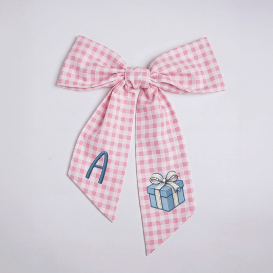Custom Letter Gift Box Embroidered Linen Wreath Sash, Personalized Monogram Holiday Present Bow Sash for Front Door Decor