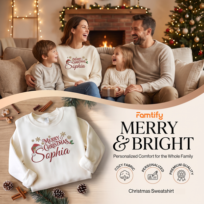 Personalized Embroidered Merry Christmas Name Sweatshirt with Custom Name