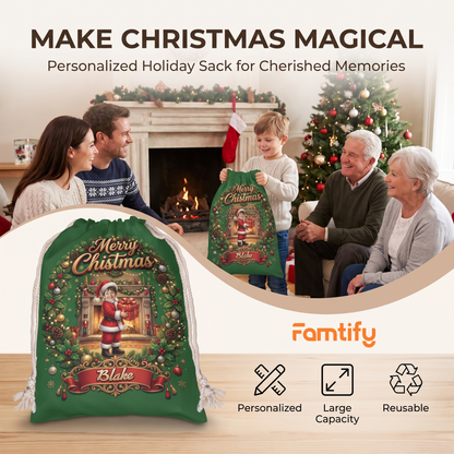 Personalized Santa Claus Christmas Sack, Custom Photo Santa Gift Bag