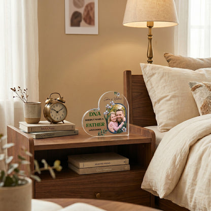 Personalized Heart Acrylic Plaque for Dad – Custom Photo & Year Father’s Day Gift, DNA Doesn’t Make a Father Love Does