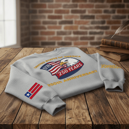 USA 250th Anniversary Eagle Crest - Personalized Veteran Pride Sweatshirt - 1776–2026 Patriotic Gift