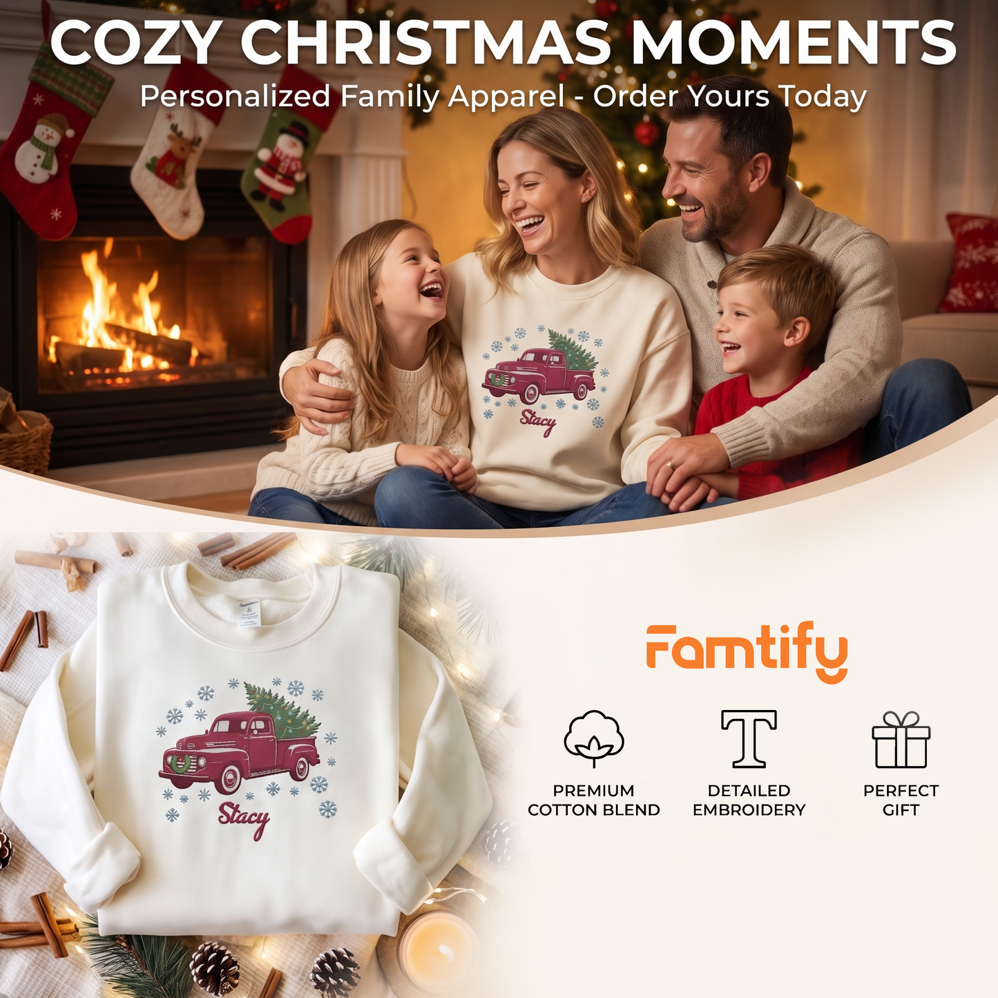 Personalized Embroidered Vintage Christmas Truck Sweatshirt with Custom Name