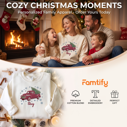Personalized Embroidered Vintage Christmas Truck Sweatshirt with Custom Name