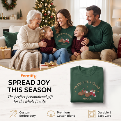 Personalized Joyful Season Embroidered Sweatshirt | Custom Name Christmas Holiday Crewneck Gift