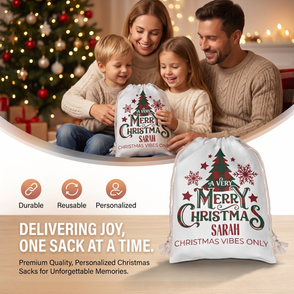 Personalized Christmas Vibes Only Christmas Sack with Custom Name