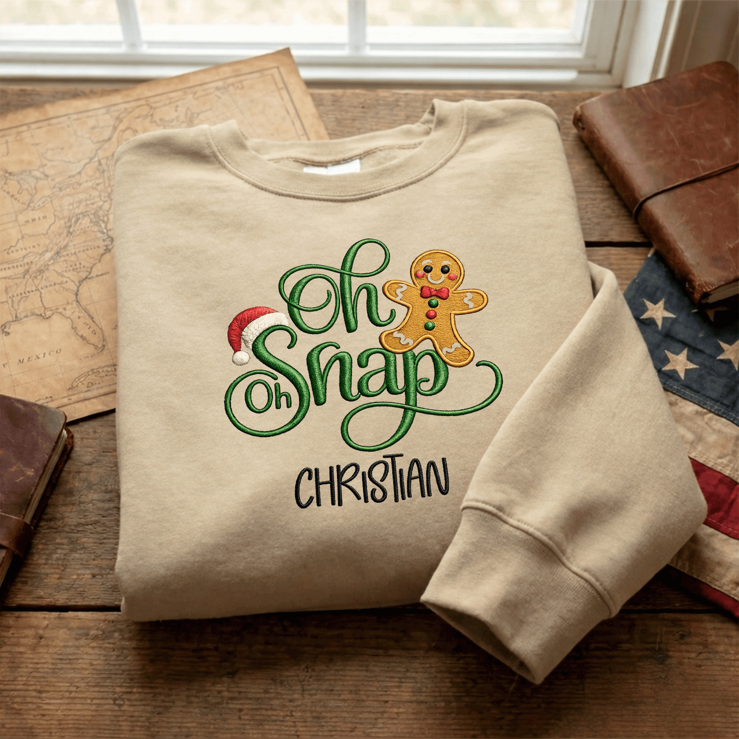 Personalized Embroidered Oh Oh Snap Gingerbread Sweatshirt with Custom Name