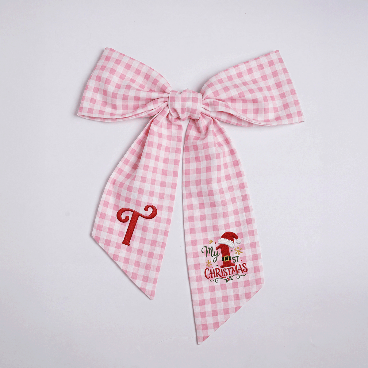 Custom Letter My 1st Christmas Embroidered Linen Wreath Sash, Personalized Monogram Holiday Bow Sash for Baby First Christmas Decor