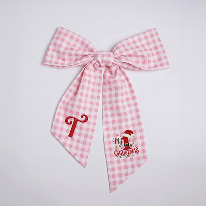 Custom Letter My 1st Christmas Embroidered Linen Wreath Sash, Personalized Monogram Holiday Bow Sash for Baby First Christmas Decor