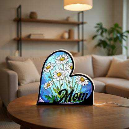 Custom Heart Night Light Box for Mom with Birth Flower – Personalized Mother’s Day Gift