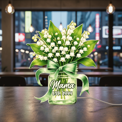 Personalized Acrylic Floral Night Light – Custom Flower Vase Lamp for Mom, LED Bedside Decor