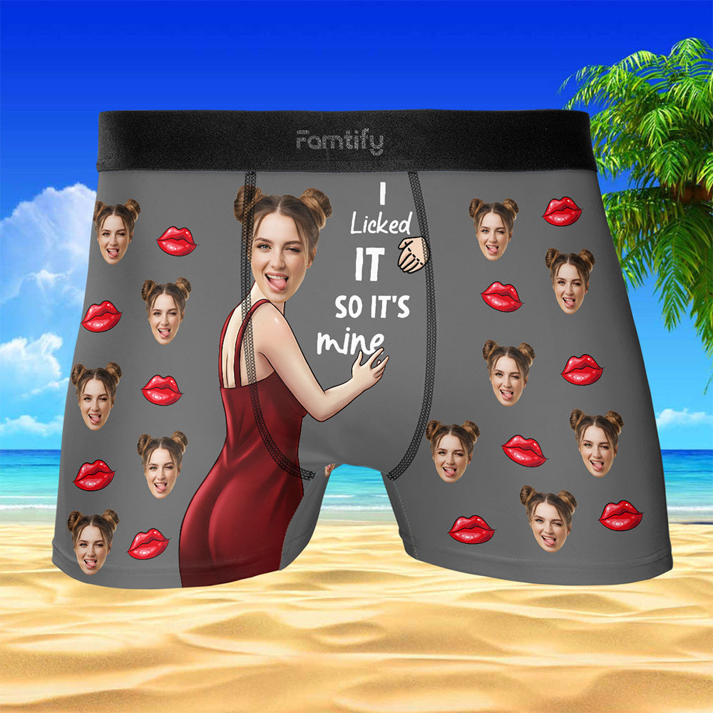 I Licked It, So It’s Mine – Naughty Funny Gift for Him – Personalized Photo Men’s Boxer Briefs