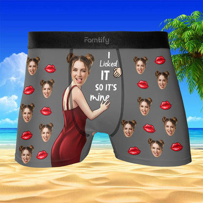 I Licked It, So It’s Mine – Naughty Funny Gift for Him – Personalized Photo Men’s Boxer Briefs