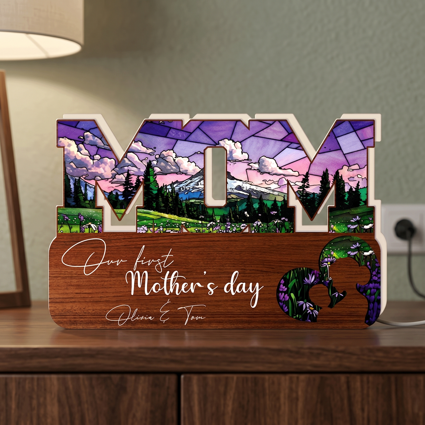 First Mother’s Day MOM Plaque – Personalized Acrylic Light Box Keepsake
