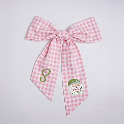 Custom Letter Christmas Santa Claus Embroidered Linen Wreath Sash, Personalized Monogram Merry Christmas Bow Sash for Front Door Decor