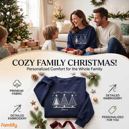 Personalized Merry Christmas Embroidered Christmas Tree Sweatshirt