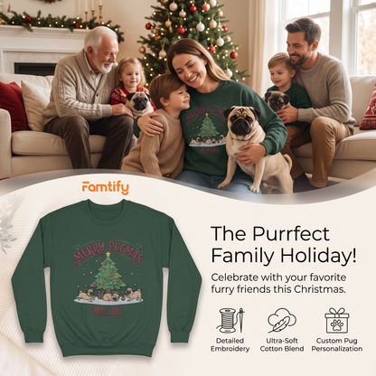 Personalized Merry Pugmas Christmas Sweatshirt with Custom Name | Cute Pug Dog Holiday Crewneck
