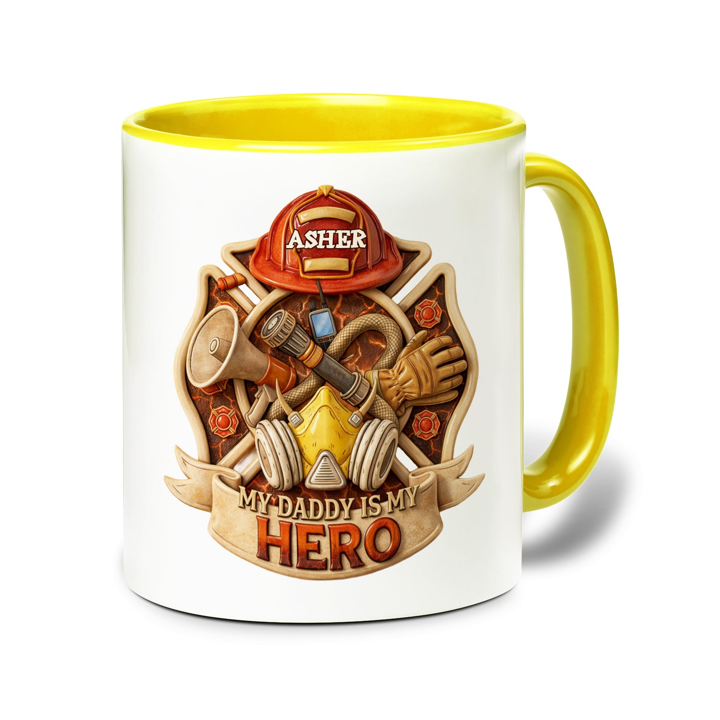 Personalized Firefighter Dad Accent Mug – My Daddy Is My Hero Coffee Mug