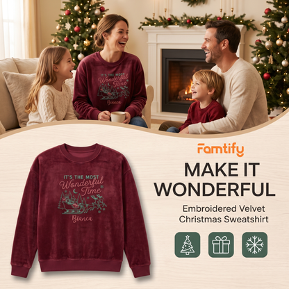 Personalized It's the Most Wonderful Time Christmas Sweatshirt with Custom Name | Vintage Santa Sleigh Holiday Crewneck