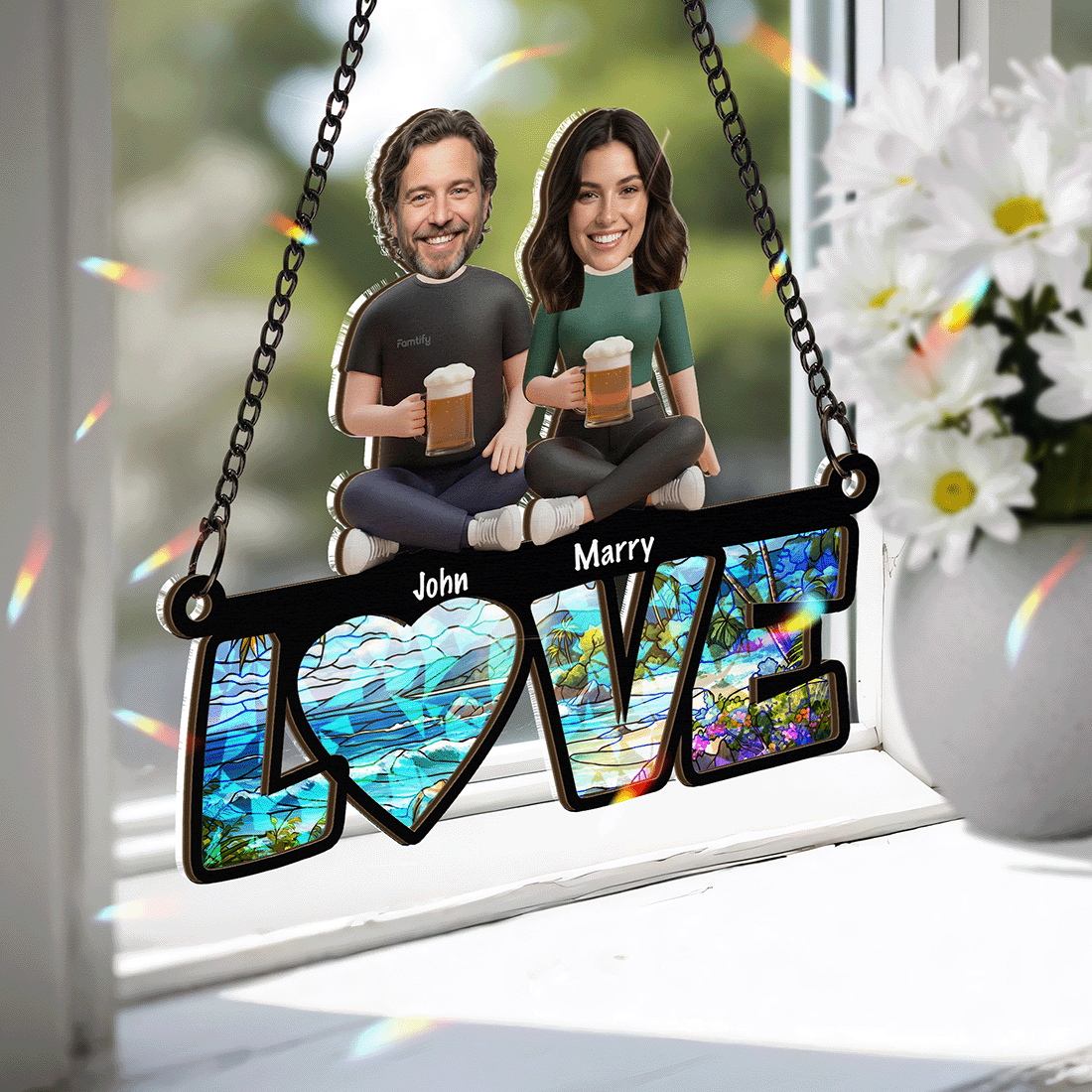 Forever & Always – Valentine’s Day Romantic Gift for Couples – Personalized 2-Layer Stained Glass Suncatcher