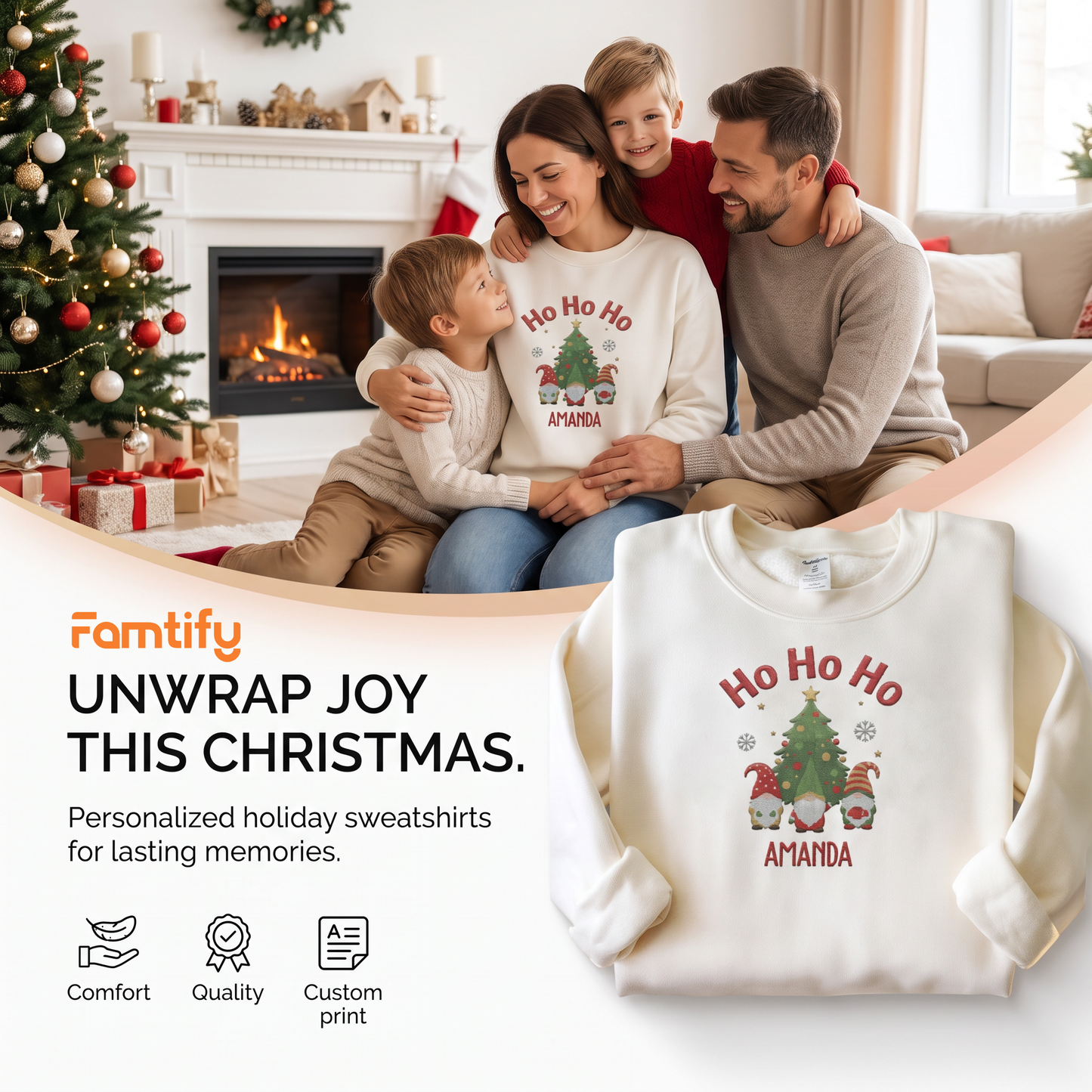 Personalized Ho Ho Ho Christmas Gnome Sweatshirt with Custom Name | Cute Holiday Crewneck Gift