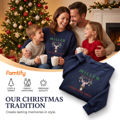 Personalized Christmas Crew Reindeer Embroidered Sweatshirt