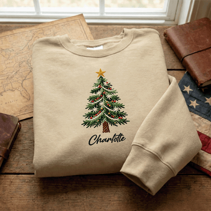Personalized Embroidered Classic Christmas Tree Sweatshirt with Custom Name