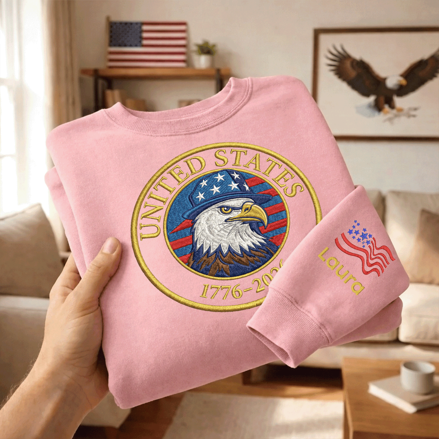 United States 250 Years Strong - Patriotic 4th of July Embroidered Sweatshirt (1776-2026)