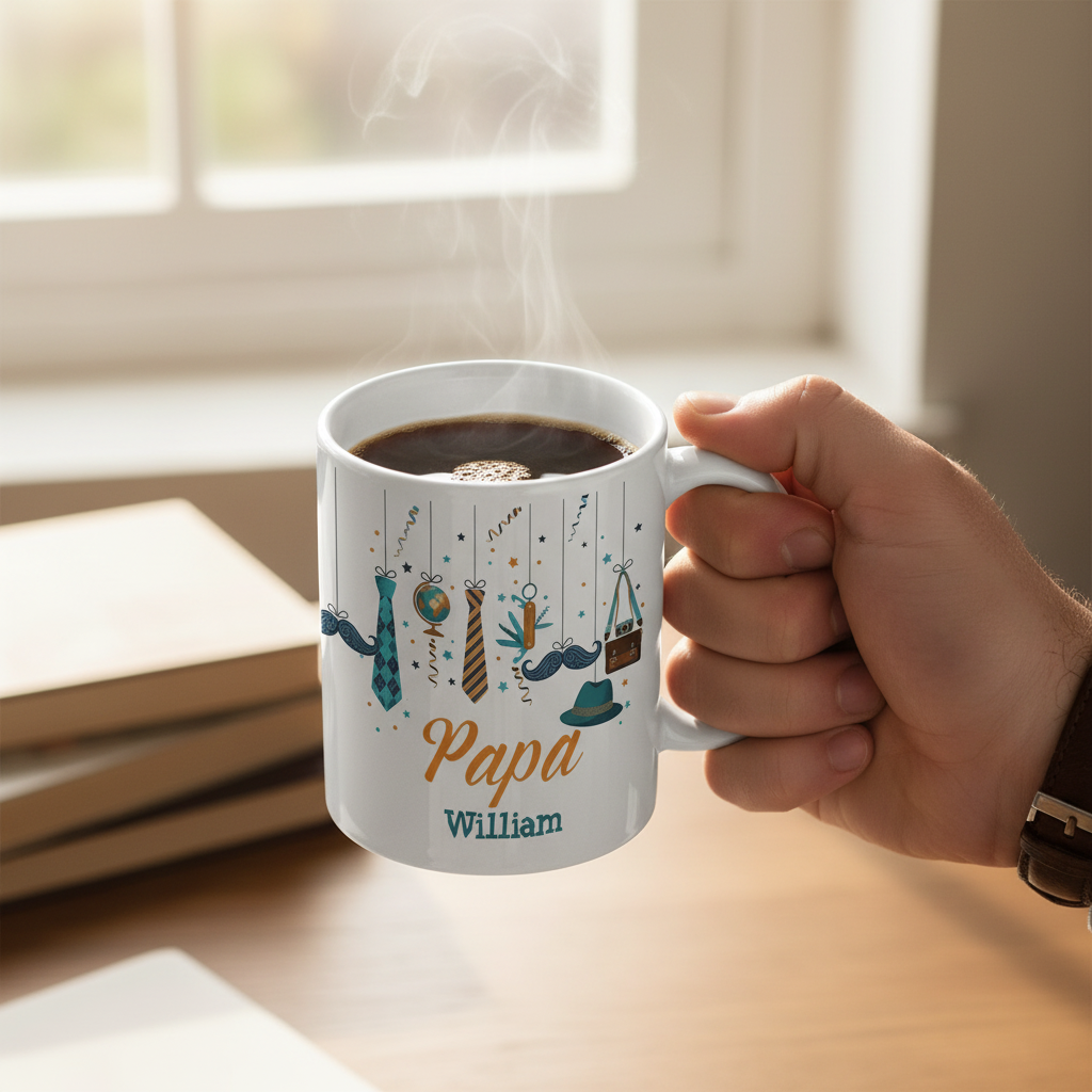 Personalized Papa Mug with Name – Father’s Day Gift Coffee Cup for Dad, Custom Name Mug for Papa, Birthday Gift for Father