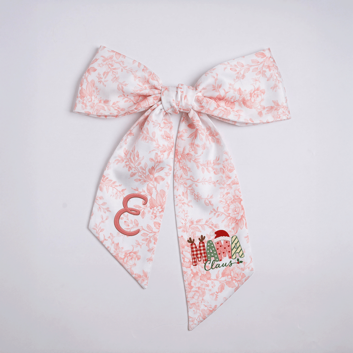 Custom Monogram Mama Claus Embroidered Linen Door Wreath Sash, Personalized Initial Santa Hat Reindeer Festive Typography Holiday Wreath Sash & Front Door Decor