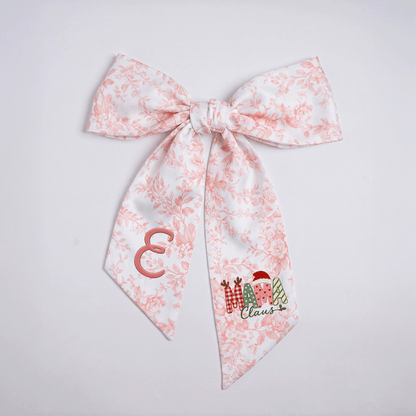 Custom Monogram Mama Claus Embroidered Linen Door Wreath Sash, Personalized Initial Santa Hat Reindeer Festive Typography Holiday Wreath Sash & Front Door Decor