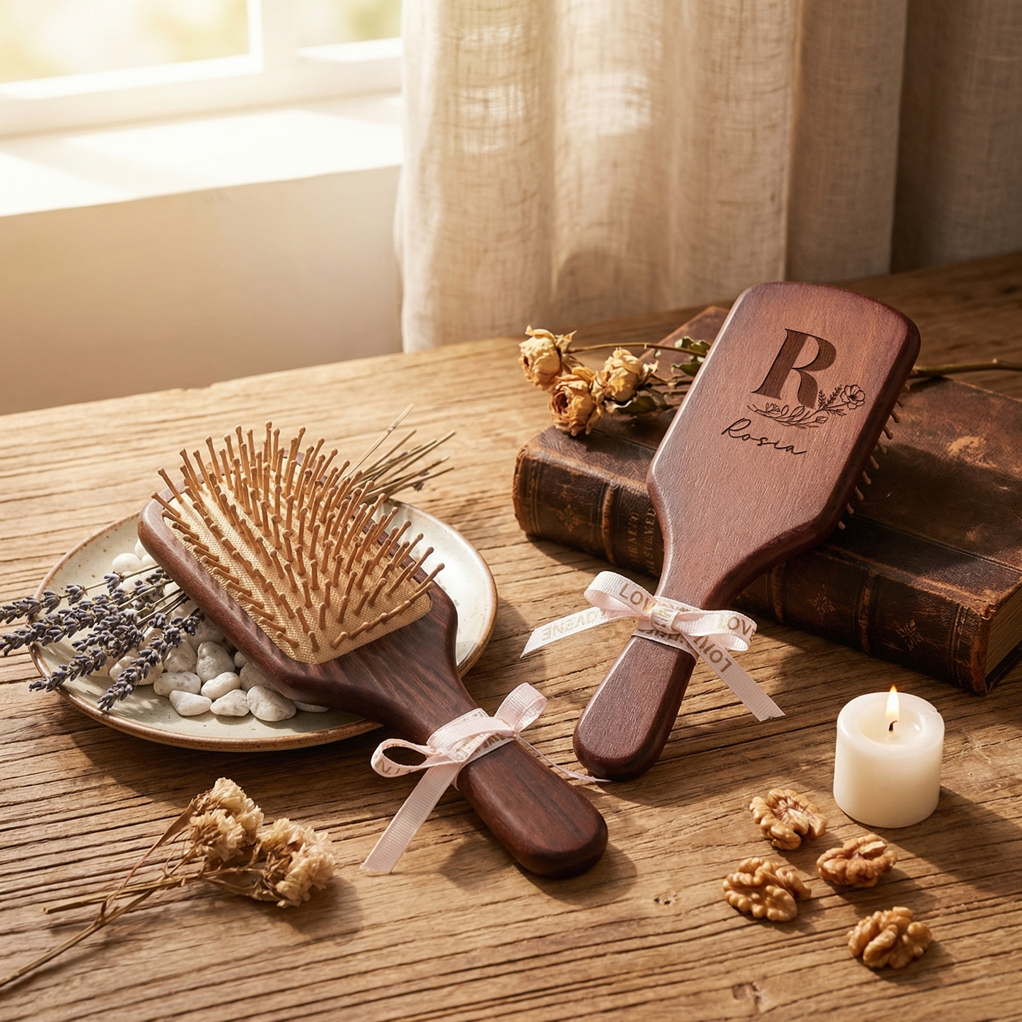 Personalized Bridesmaid Wooden Comb – Custom Name Airbag Hair Brush Wedding Party Gift