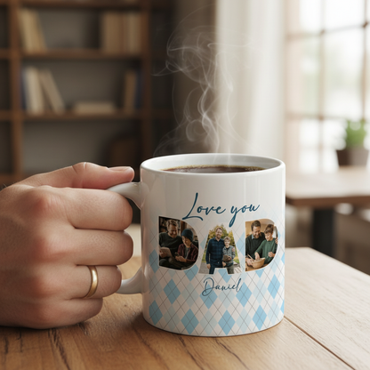 Personalized Love You Dad Photo Mug – Custom Name & Picture Coffee Cup for Father, Father’s Day Gift from Kids