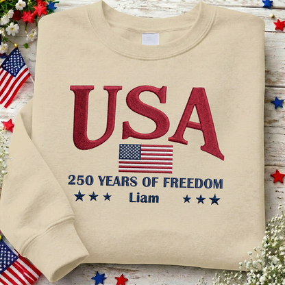 USA 250th Anniversary Embroidered Sweatshirt - Celebrate Freedom Patriotic Gift