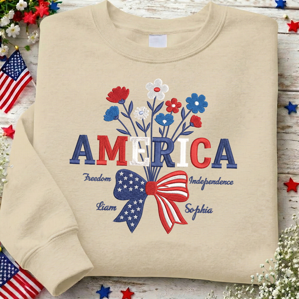 1776-2026 America 250 Years Floral Sweatshirt - Embroidered Patriotic Celebration Pullover