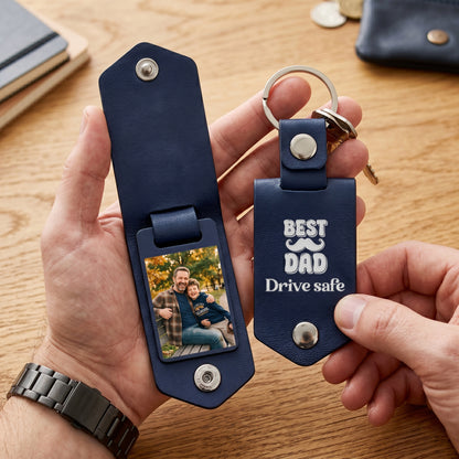 Personalized Leather Photo Keychain for Dad – Best Dad Drive Safe Father’s Day Gift
