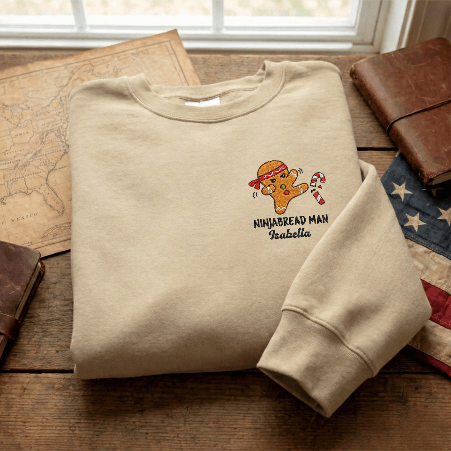 Funny Ninjabread Man Embroidered Sweatshirt with Custom Name | Personalized Christmas Gingerbread Crewneck Gift