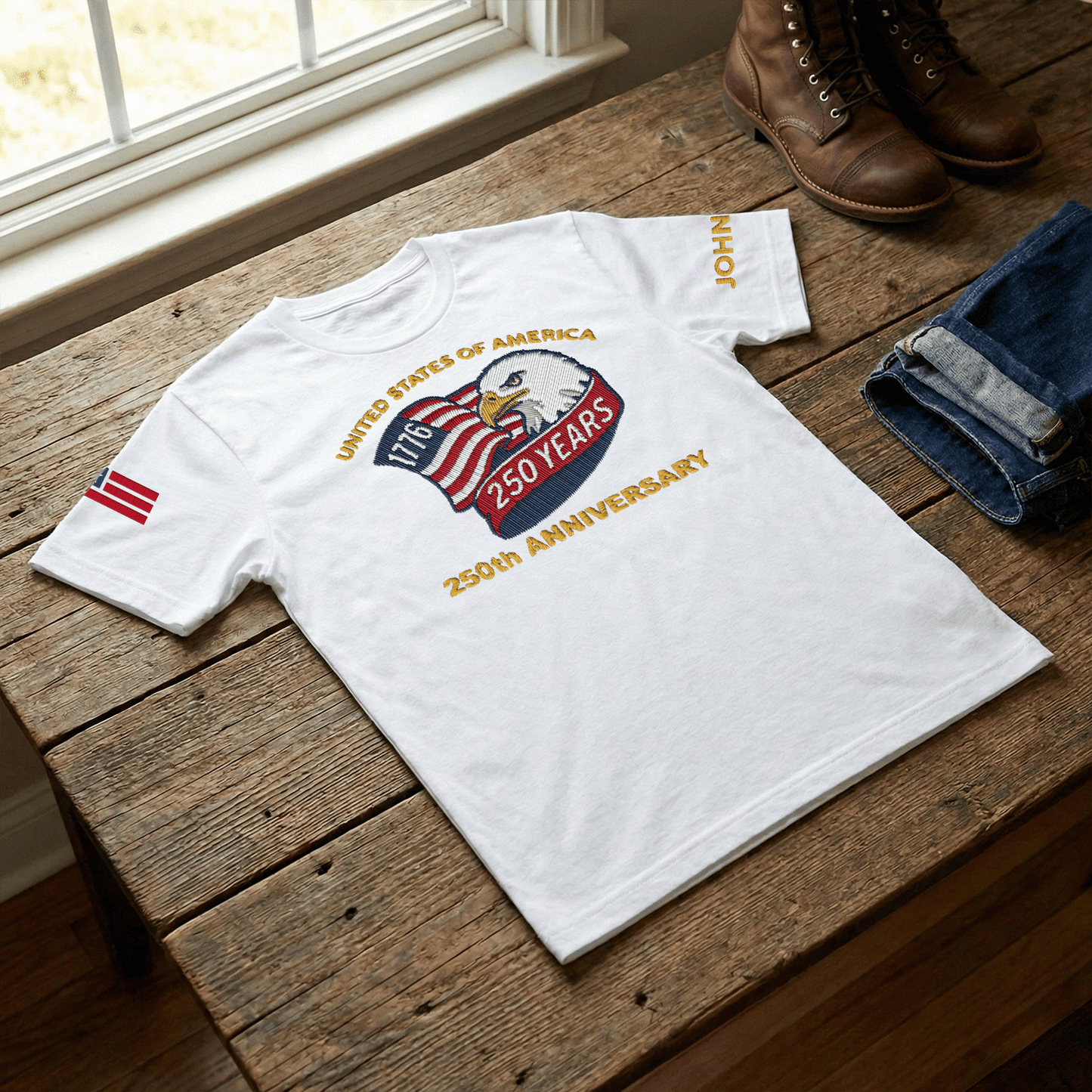 USA 250th Anniversary Eagle Crest - Personalized Veteran Pride T-Shirt