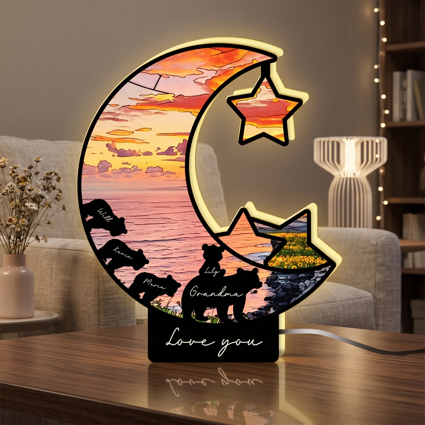 Personalized Moon & Stars Night Light – Custom Love Message Keepsake