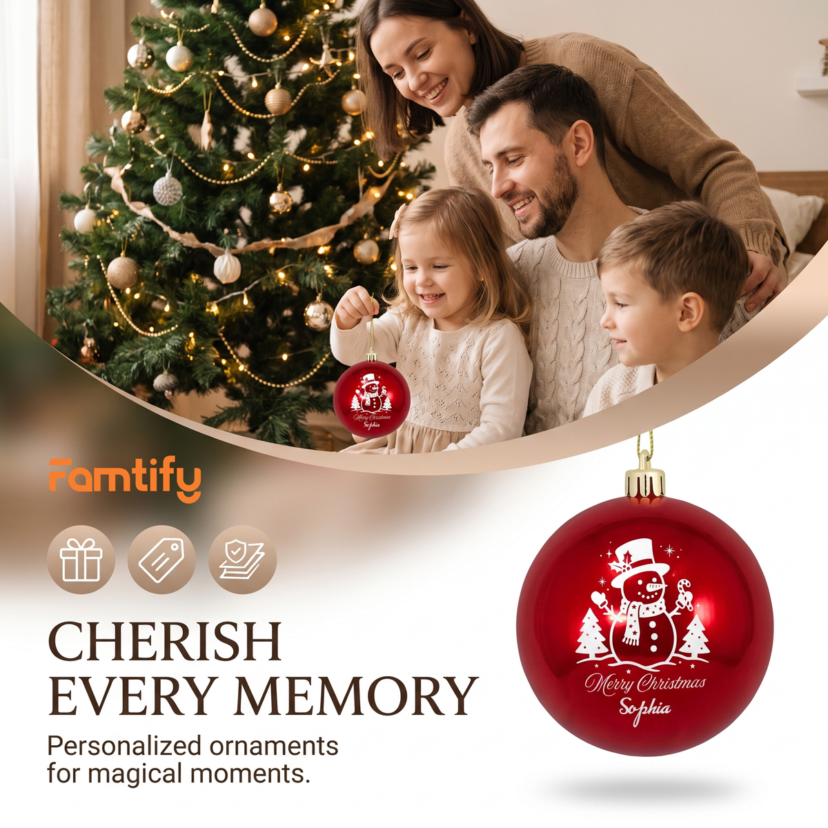 Personalized Name Snowman Merry Christmas Red Ball Ornament, Custom Shatterproof Plastic Holiday Bauble