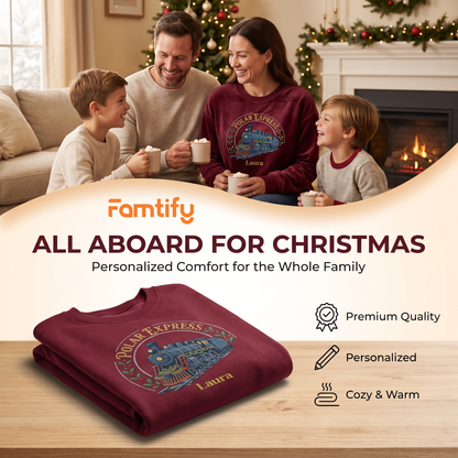 Personalized Polar Express Train Christmas Sweatshirt with Custom Name | Vintage Holiday Embroidered Crewneck Gift