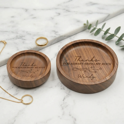 Thanks For Always Being My Rock – Personalized Wooden Ring Dish – Meaningful Gift for Mom