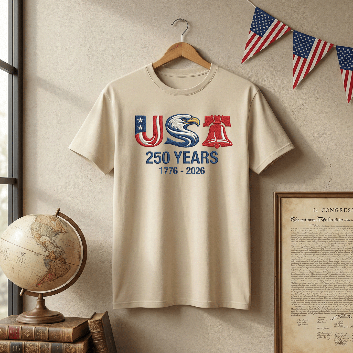 America 250th Anniversary Embroidered T-Shirt – Liberty Eagle Patriotic Shirt