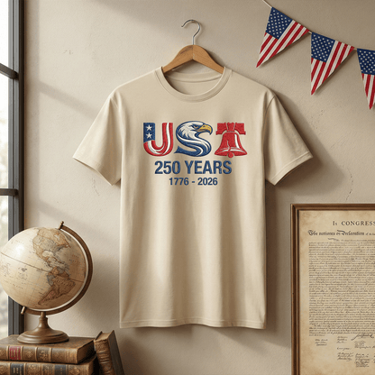 America 250th Anniversary Embroidered T-Shirt – Liberty Eagle Patriotic Shirt