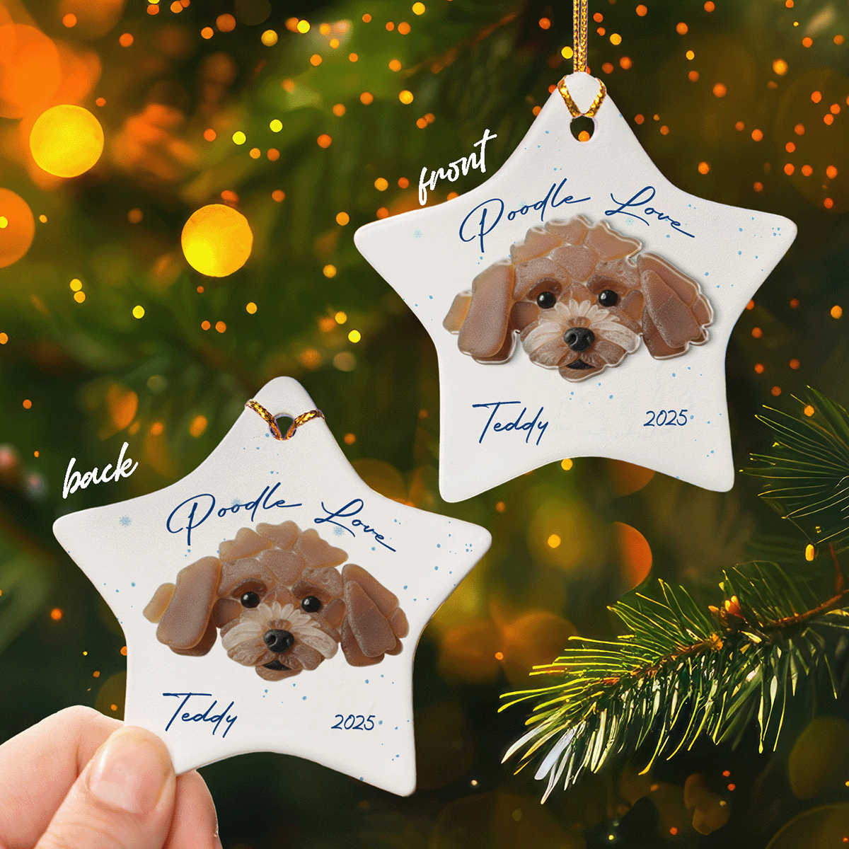 Personalized Poodle Ceramic Acrylic Ornament – Custom Pet Name Keepsake Gift